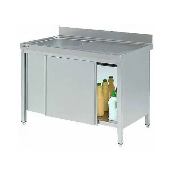 Fregadero Industrial Fondo 600 2 Puertas Correderas 2 Cubetas sin Escurridor