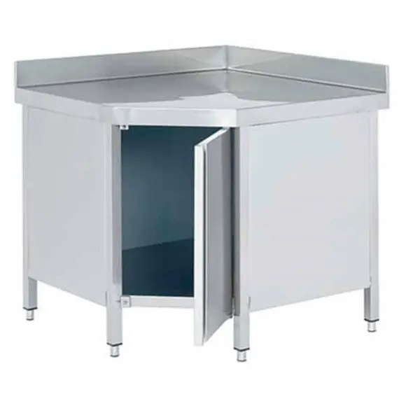 Mesa de Trabajo acero Inoxidable esquinera con puertas