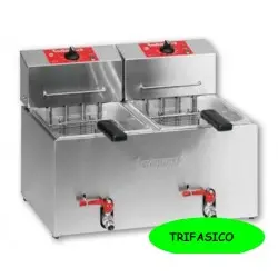 Freidora Eléctrica Sobremesa de 2 Cubas 5,5/7 + 5,5/7 Litros TF-77T. Trifásica. Romagsa