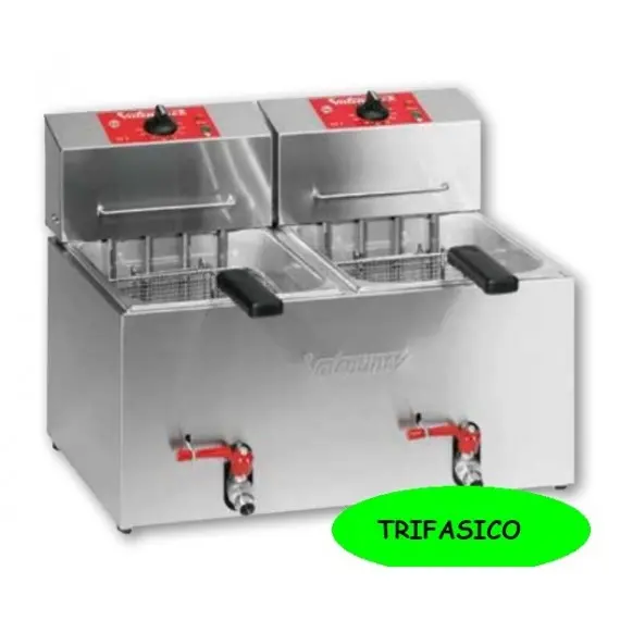 Freidora Eléctrica Sobremesa de 2 Cubas 5,5/7 + 5,5/7 Litros TF-77T. Trifásica. Romagsa