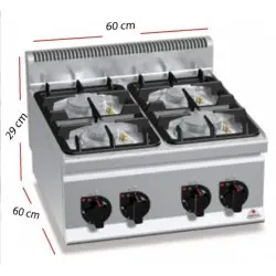 Cocina Sobre Encimera a Gas 4 Fuegos Fondo 60 cm G6F4BPW. Romagsa