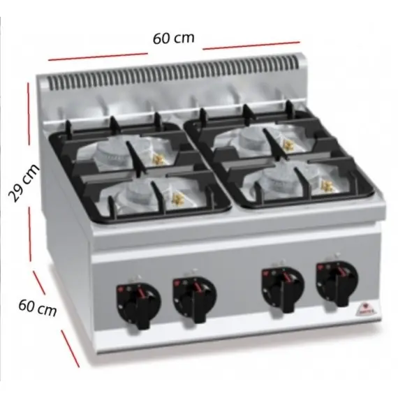 Cocina Sobre Encimera a Gas 4 Fuegos Fondo 60 cm G6F4BPW. Romagsa