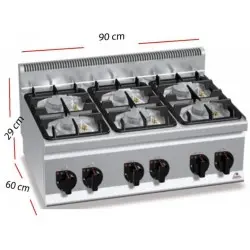 Cocina Sobre Encimera a Gas 6 Fuegos Fondo 60 cm G6F6BPW. Romagsa