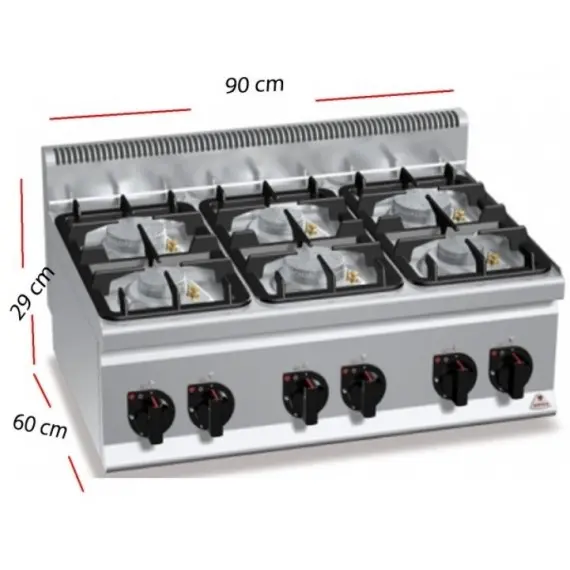Cocina Sobre Encimera a Gas 6 Fuegos Fondo 60 cm G6F6BPW. Romagsa