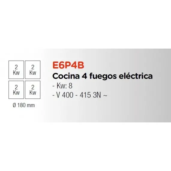 Cocina Sobre Encimera Eléctrica de 4 Fuegos Fondo 60 cm E6P4B. Romagsa