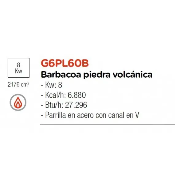 Barbacoa a Gas de Piedra Volcánica G6PL6OB. Romagsa