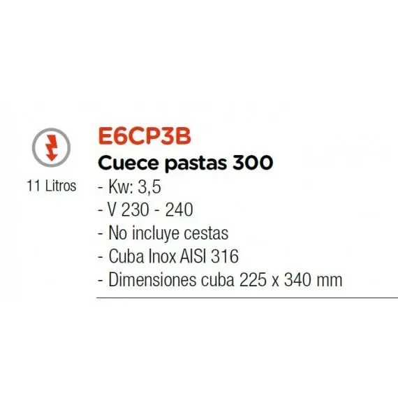 Cuece Pasta Sobremesa 300 Eléctrico E6CP3B. Romagsa