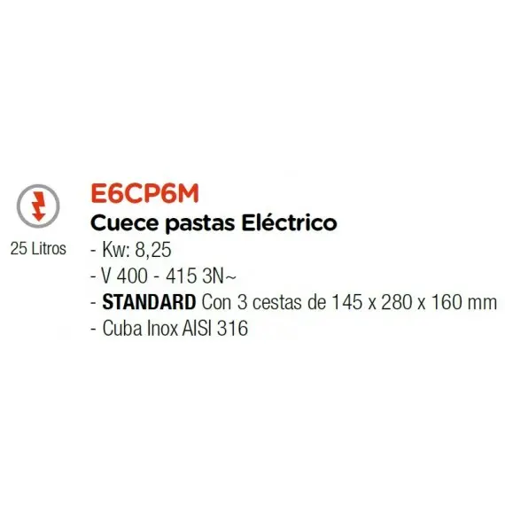 Cuece Pasta con Mueble 600 Eléctrico E6CP6M. Romagsa