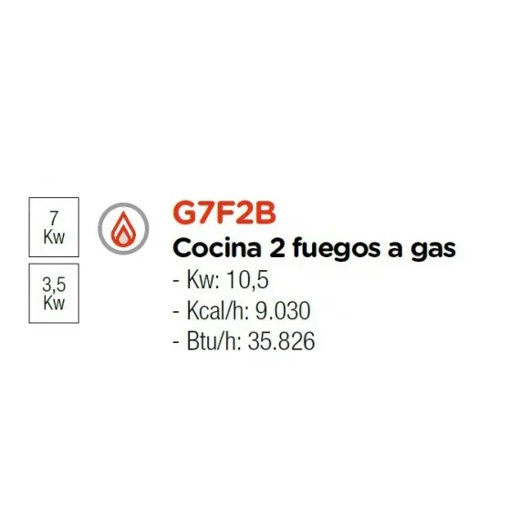 Cocina a Gas Sobremesa 2 Fuegos High Power G7F2B. Romagsa