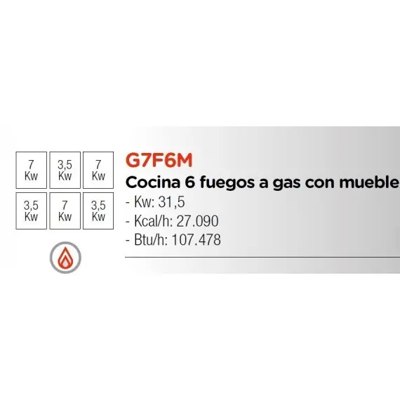 Cocina a Gas 6 Fuegos con Mueble High Power G7F6M. Romagsa