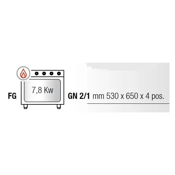 Cocina a Gas 6 Fuegos con Horno GN 2/1 Max Power G7F6P+FG. Romagsa