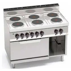 Cocina Eléctrica 6 Fuegos Redondos con Horno GN 2/1 E7P6+FE. Romagsa