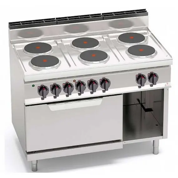 Cocina Eléctrica 6 Fuegos Redondos con Horno GN 2/1 E7P6+FE. Romagsa