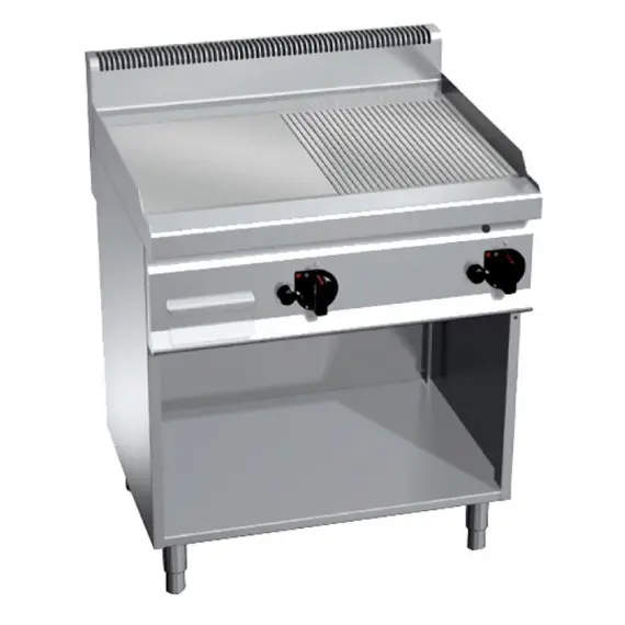 Fry Top Eléctrico con Mueble Placa Mitad Acanalada Mitad Lisa E7FM8MP-2. Romagsa