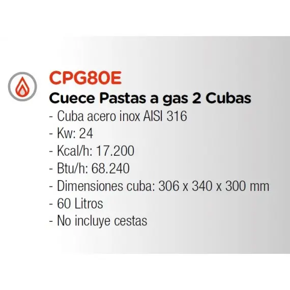 Cuece Pasta a Gas con Mueble de 2 Cubas de 30+30 Litros CPG80E. Romagsa