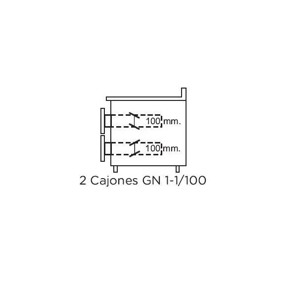 Mesa GN 1/1 Refrigerada Bajo Cocina Altura 600 Fondo 700 con 2+1 Cajones TRCHB-135-2