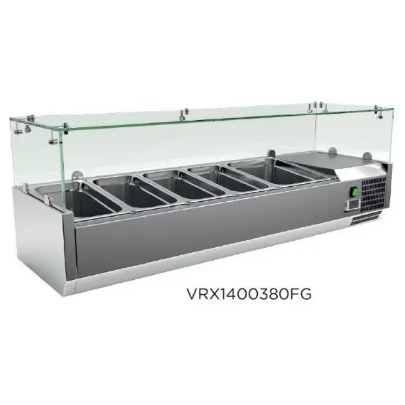 Vitrina de Ingredientes Sobremesa de Cúpula de Vidrio de 4 Cubetas GN 1/3+ 1 Cubeta GN 1/2 VRX1400380FG