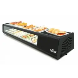 Vitrina Refrigerada para Tapas de 8 Cubetas GN 1/3 de Cristal Plano. 8VTG PLANA-NE