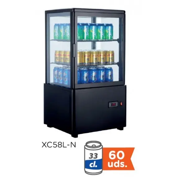 Vitrina Expositora Refrigerada Sobremesa con 4 Caras de Cristal. XC58L-N