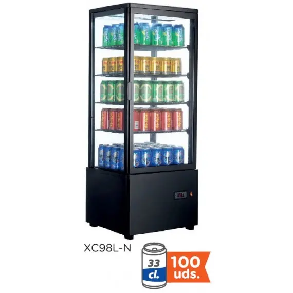 Vitrina Expositora Refrigerada Sobremesa con 4 Caras de Cristal. XC98L-N