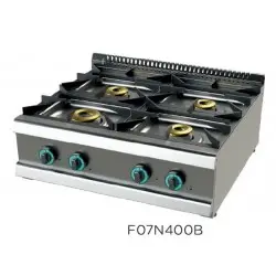 Cocina a Gas de 4 Fuegos Sobremesa, Doble Corona con Llama Piloto Fondo 700. FO7N400B