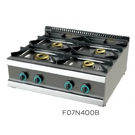 Cocina a Gas de 4 Fuegos Sobremesa, Doble Corona con Llama Piloto Fondo 700. FO7N400B