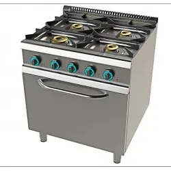 Cocina a Gas de 4 Fuegos con Horno, Doble Corona con Llama Piloto Fondo 700. FO7N401