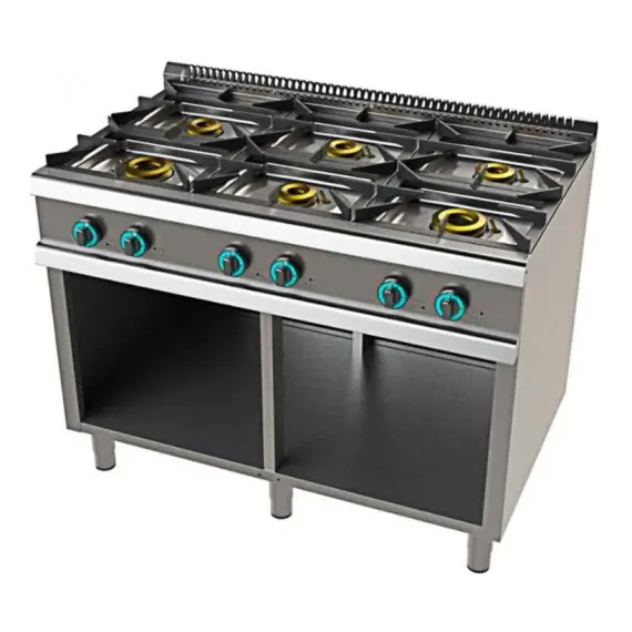 Cocina a Gas de 6 Fuegos con Mueble, Doble Corona con Llama Piloto Fondo 700. FO7N600
