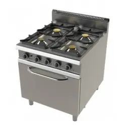 Cocina a Gas de 4 Fuegos con Horno, Simple Corona con Llama Piloto Fondo 900. FO9C401