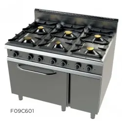 Cocina a Gas de 6 Fuegos con Horno, Simple Corona con Llama Piloto Fondo 900. FO9C601