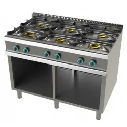 Cocina a Gas de 6 Fuegos con Mueble, Doble Corona sin Llama Piloto Fondo 900. 9600/3