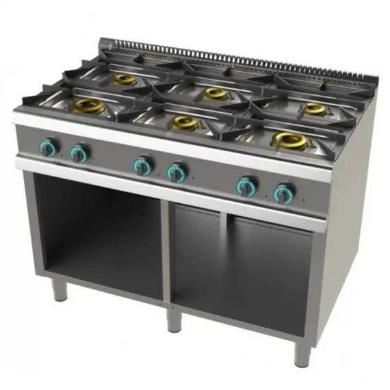 Cocina a Gas de 6 Fuegos con Mueble, Doble Corona sin Llama Piloto Fondo 900. 9600/3