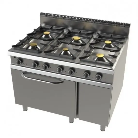 Cocina a Gas de 6 Fuegos con Horno, Doble Corona sin Llama Piloto Fondo 900. 9601FC/3