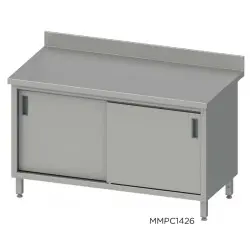 Mesa Mural 1400x600x850 mm con Puertas Correderas de Acero Inoxidable Fondo 600. MMPC146