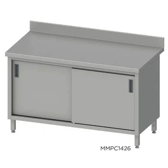 Mesa Mural 1400x600x850 mm con Puertas Correderas de Acero Inoxidable Fondo 600. MMPC146