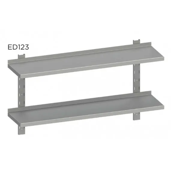 Estantería Mural de Acero Inoxidable Fondo 300 mm Estante Doble. ED123