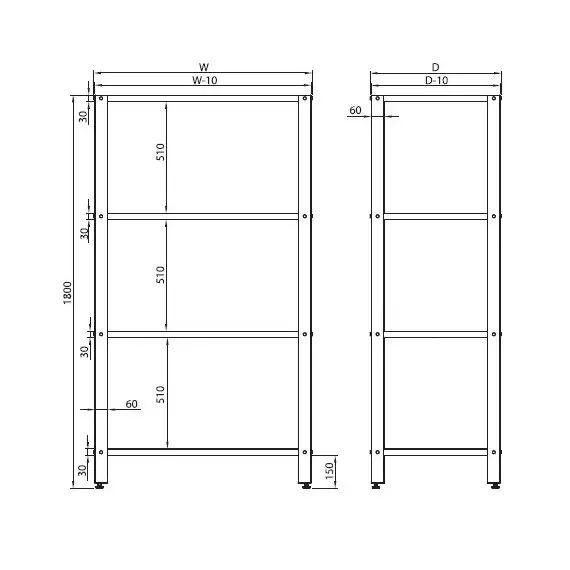 Estantería de Pie de Acero Inoxidable Fondo 500 mm. ES085