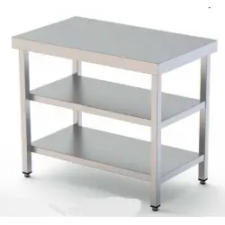 Mesa de Trabajo Central, Fondo 500 Largo 1500, Con 2 Estantes. WTC150150S2