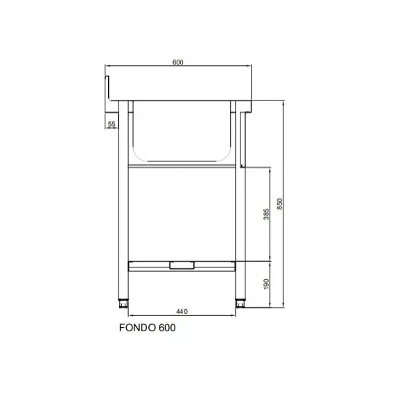 Fregadero 1300x600x850 mm Fondo 600 mm Con Escurridor Izquierdo Sin Estante. F136I1