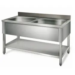 Fregadero 1200x600x850 mm Fondo 600 mm Con 2 Cubetas y Estante Sin Escurridor. F1262E