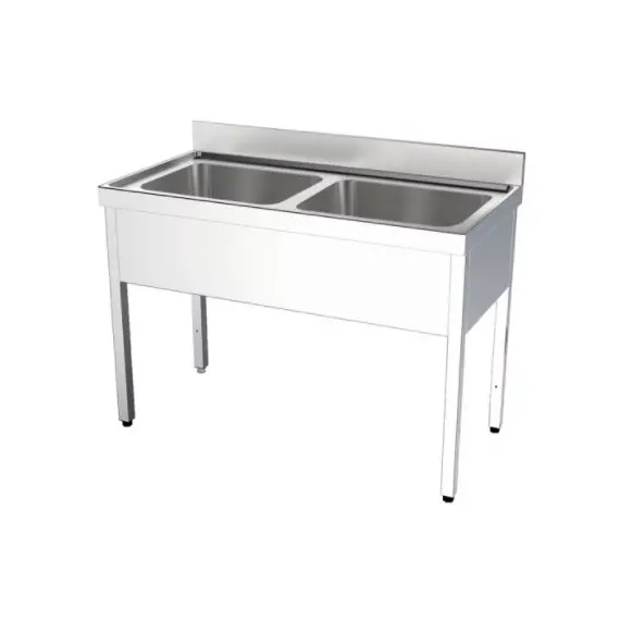 Fregadero 1400x600x850 mm Fondo 600 mm de 2 Cubetas Sin Escurridor ni Estante. F1462