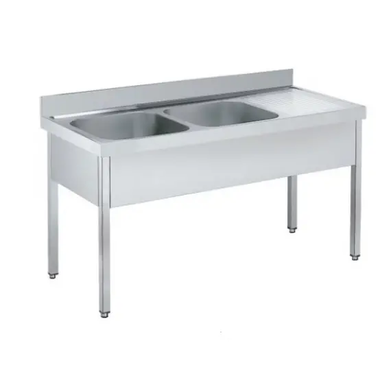 Fregadero 1800x600x850 mm Fondo 600 mm Con 2 Cubetas y Escurridor Derecho Sin Estante. F186D2