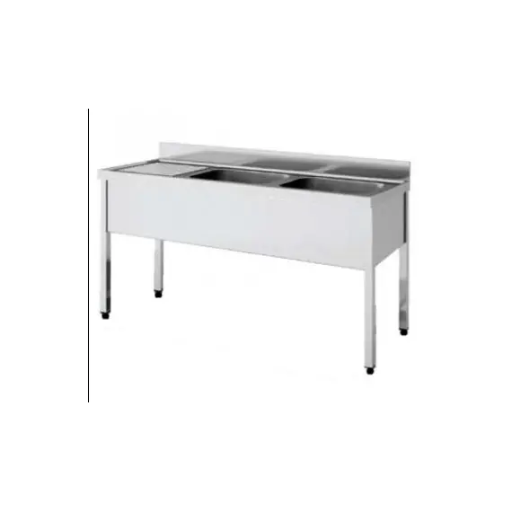 Fregadero 1400x600x850 mm Fondo 600 mm Con 2 Cubetas y Escurridor Izquierdo Sin Estante. F146I2