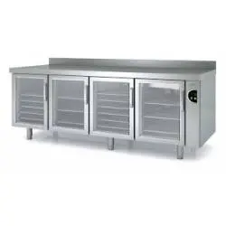 Mesa Refrigerada 4 puertas de cristal 250 cm de Largo